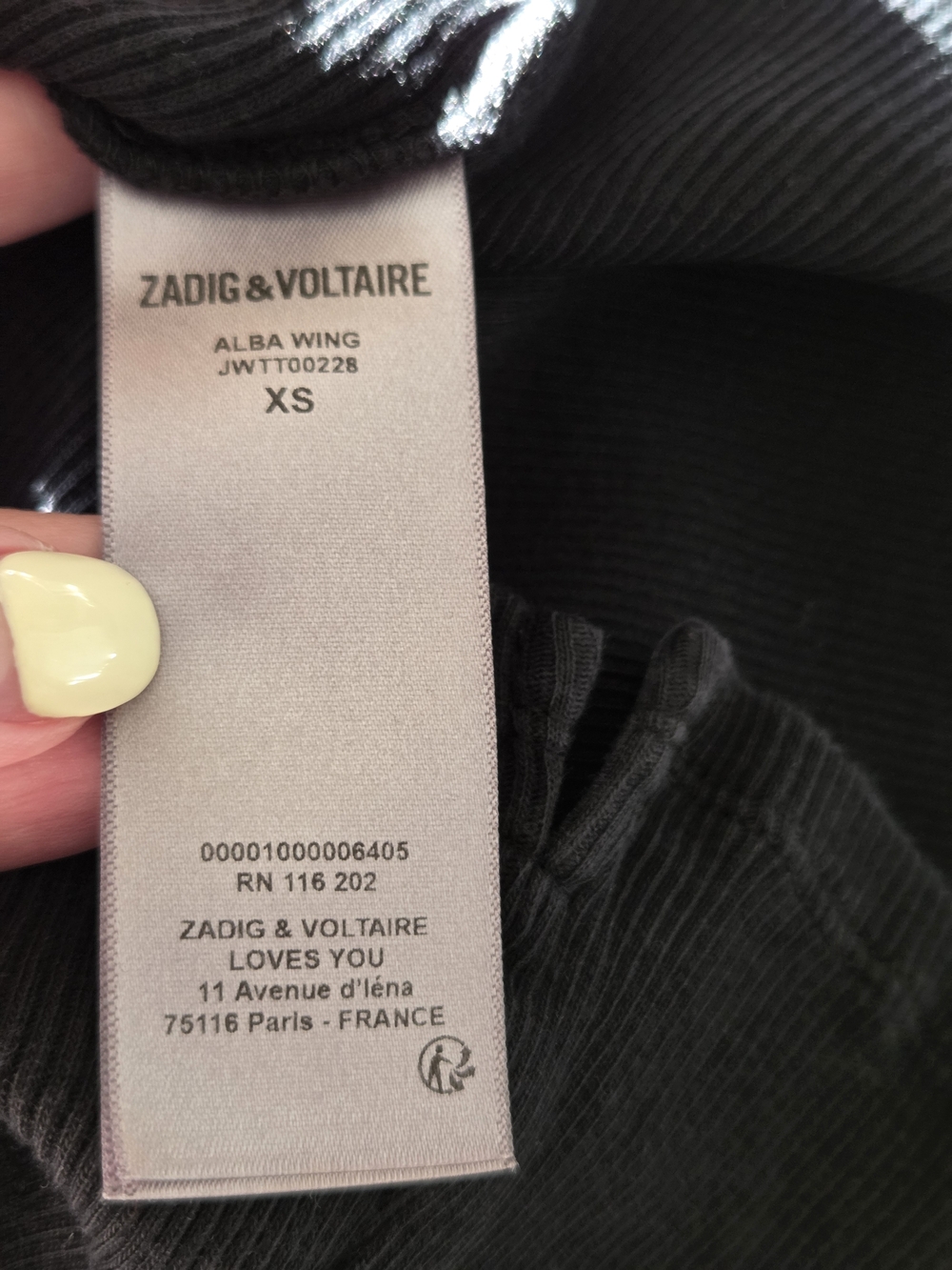 Zadig & Voltaire Noir Alba Wing Ribbed Tank Top - Picture 7 of 9